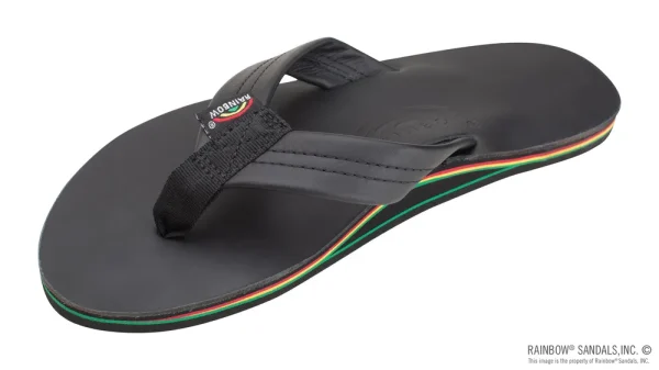 The Rastafarian – Single Layer Classic Black Leather with Rasta Mid Sole