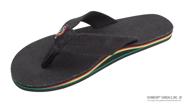 The Rastafarian – Single Layer Black Hemp with Rasta Mid Sole and 1″ Strap
