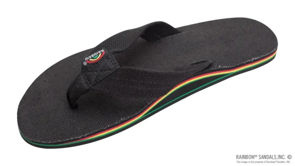 The Rastafarian – Single Layer Black Hemp with Rasta Mid Sole